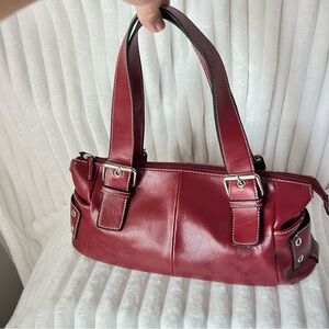 Vintage Worthington Cherry Red Leather Shoulder Bag Purse Handbag Double Handle